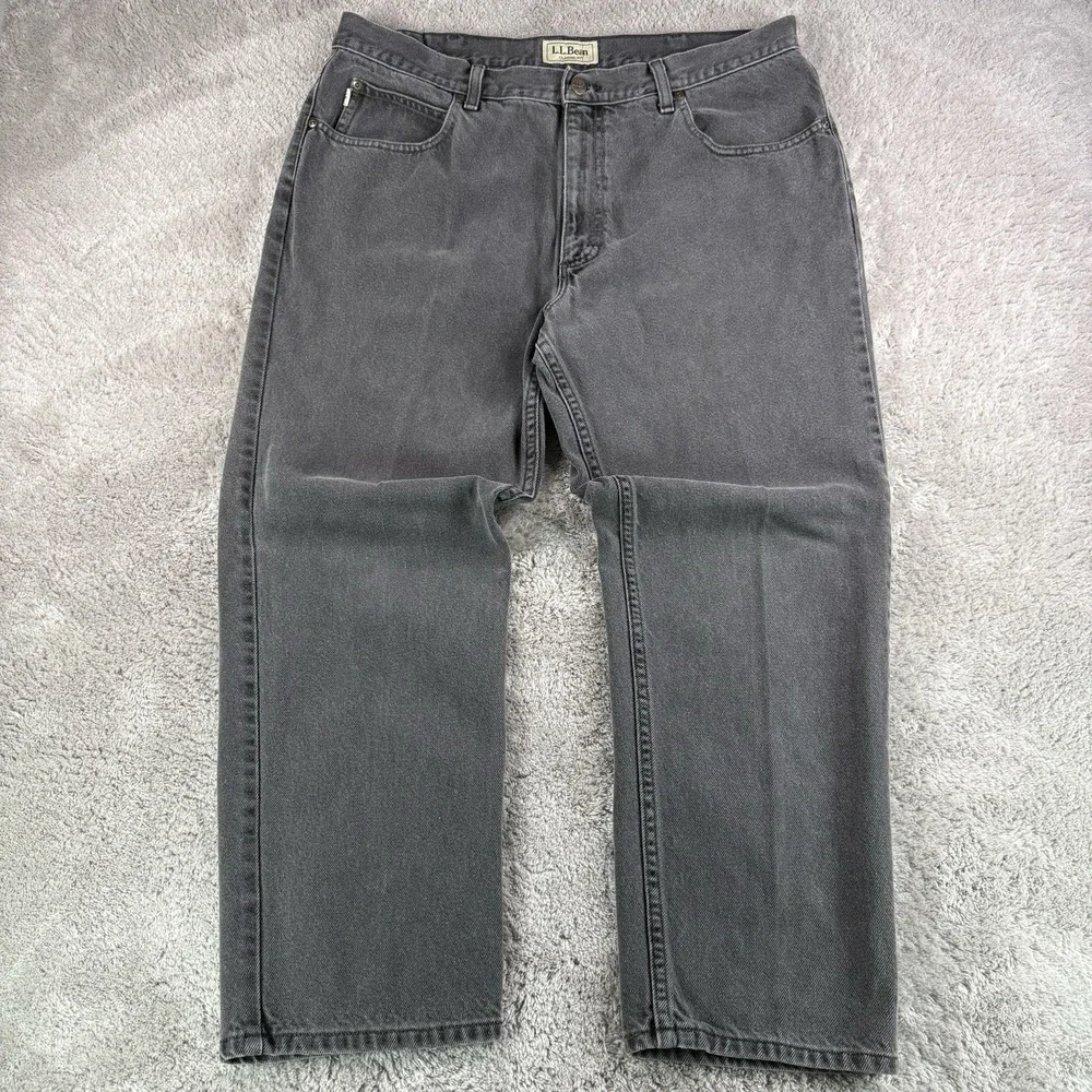 L.L.Bean Y2K Classic Fit Jeans Mens 38x29(fits 37x27) Gray Denim Straight Leg